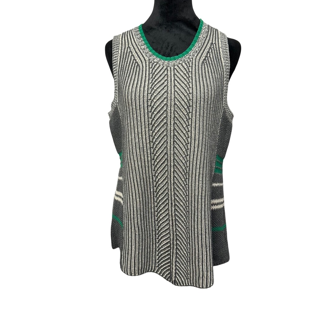 Cabi Trident Sweater Tank L Grey Green Herringbone Knit Sleeveless Tunic Vest - Picture 3 of 9